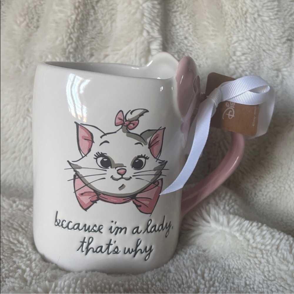 Rae Dunn × Disney Marie Mug "Because I'm a Lady" Pink Handle NWT Cute Gift - Picture 2 of 5
